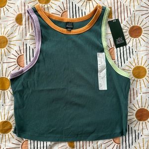 Wild Fable/Target crop-ish colorblock teal/orange/lavender tank, sz medium